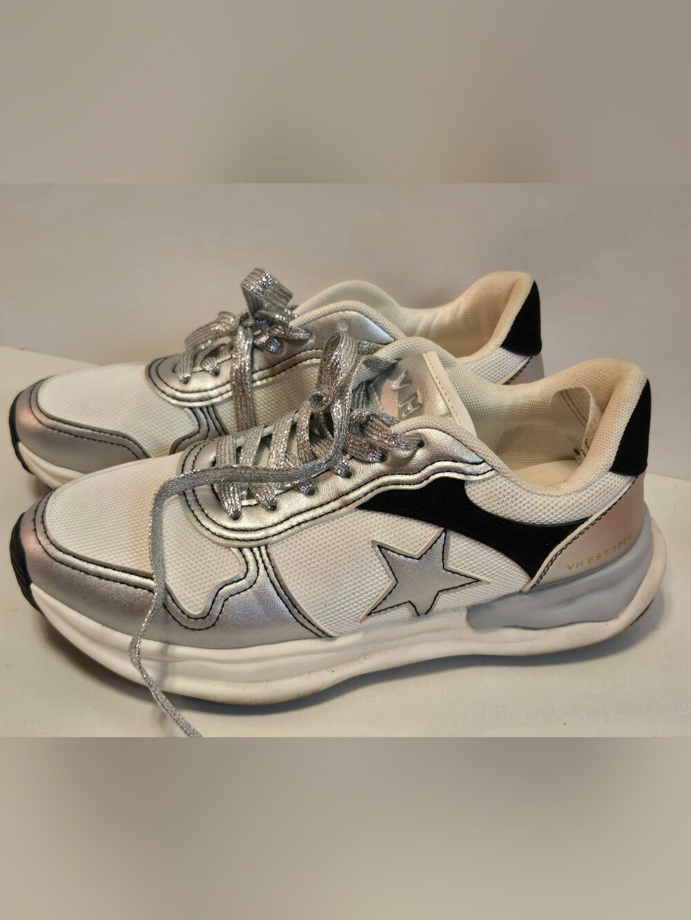 Vintage Havana White Sneakers with Silver Accents and Black Star